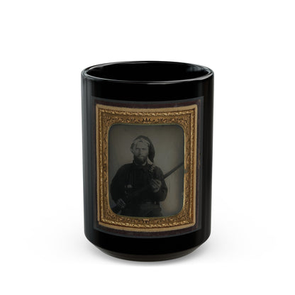 Unidentified Soldier In Confederate Uniform And Corsican Cap With Flintlock Conversion Musket (U.S. Civil War) Black Coffee Mug-15oz-The Sticker Space