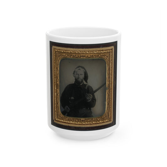 Unidentified Soldier In Confederate Uniform And Corsican Cap With Flintlock Conversion Musket (U.S. Civil War) White Coffee Mug-15oz-The Sticker Space