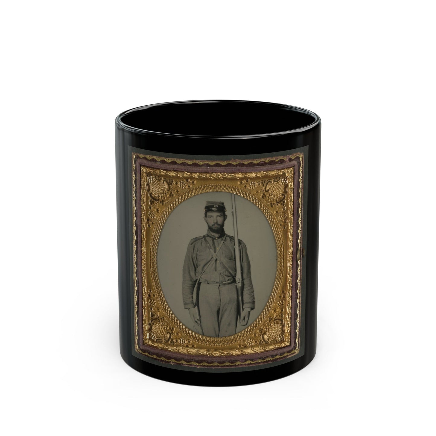 Unidentified Soldier In Confederate Uniform And Craig's Rifles, Or 28th Virginia Infantry Regiment, Kepi With Musket (U.S. Civil War) Black Coffee Mug-11oz-The Sticker Space