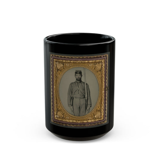 Unidentified Soldier In Confederate Uniform And Craig's Rifles, Or 28th Virginia Infantry Regiment, Kepi With Musket (U.S. Civil War) Black Coffee Mug-15oz-The Sticker Space