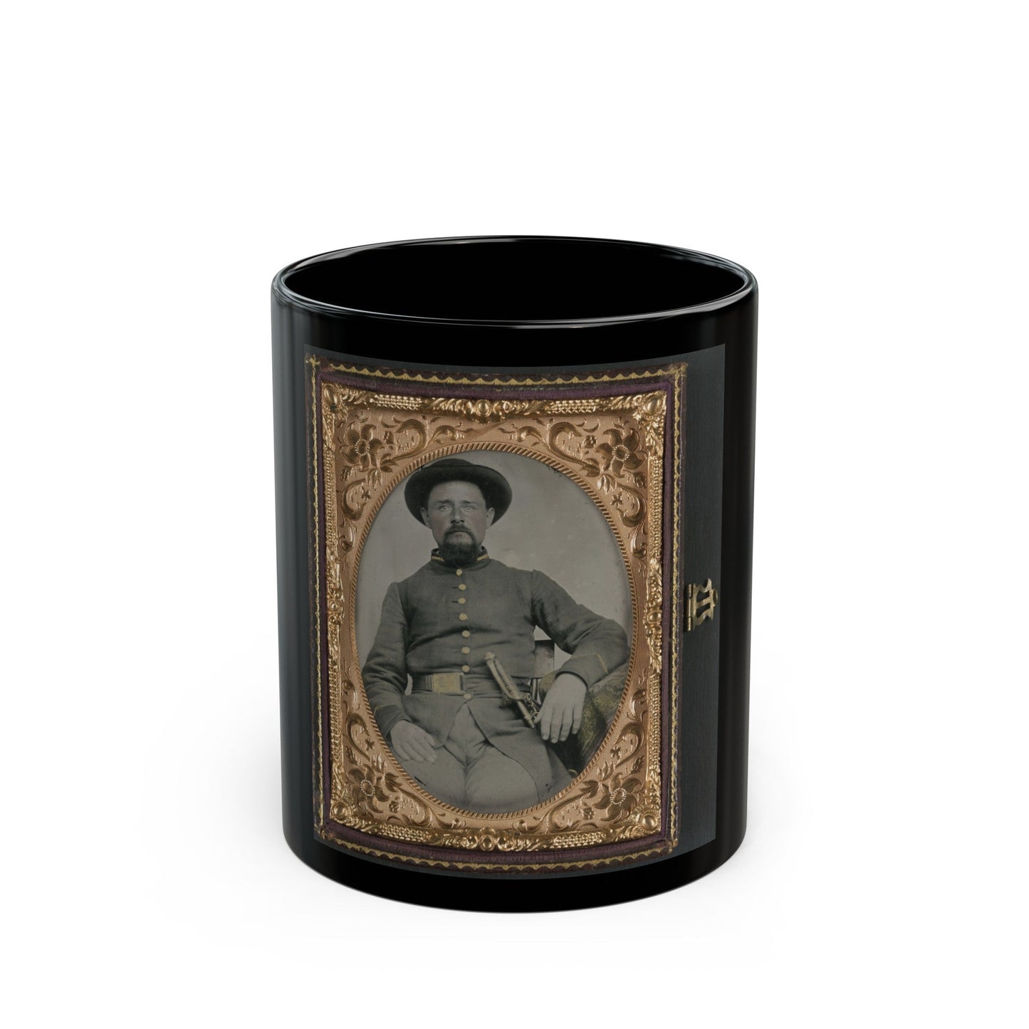 Unidentified Soldier In Confederate Uniform And Derby Hat With Sword (U.S. Civil War) Black Coffee Mug-11oz-The Sticker Space