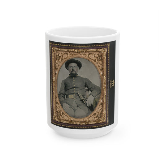 Unidentified Soldier In Confederate Uniform And Derby Hat With Sword (U.S. Civil War) White Coffee Mug-15oz-The Sticker Space