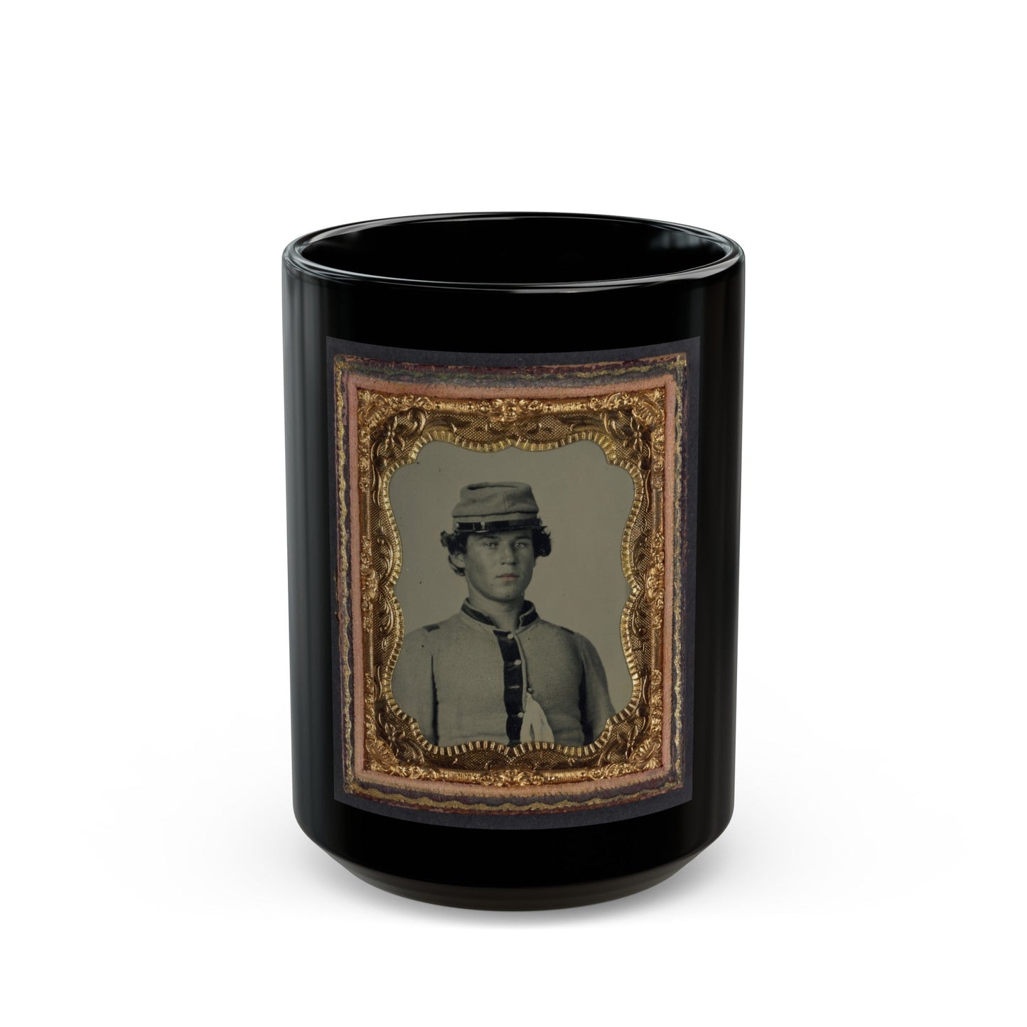 Unidentified Soldier In Confederate Uniform And Forage Cap (U.S. Civil War) Black Coffee Mug-15oz-The Sticker Space