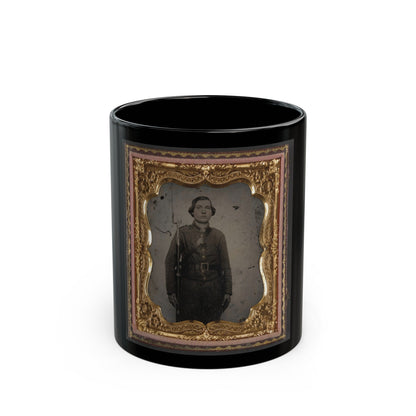 Unidentified Soldier In Confederate Uniform And Georgia Frame Belt Buckle With Bayoneted Musket (U.S. Civil War) Black Coffee Mug-11oz-The Sticker Space