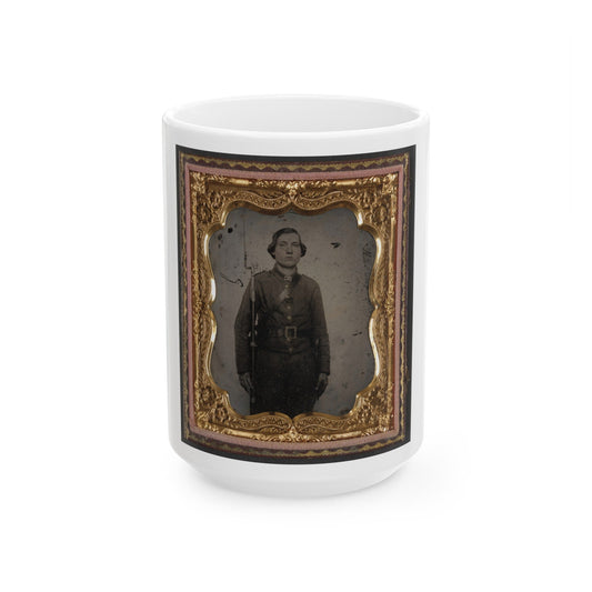 Unidentified Soldier In Confederate Uniform And Georgia Frame Belt Buckle With Bayoneted Musket (U.S. Civil War) White Coffee Mug-15oz-The Sticker Space