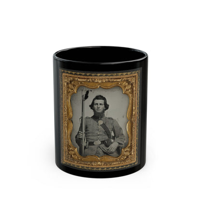 Unidentified Soldier In Confederate Uniform And Georgia State Seal Belt Buckle With Musket (U.S. Civil War) Black Coffee Mug-11oz-The Sticker Space