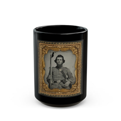 Unidentified Soldier In Confederate Uniform And Georgia State Seal Belt Buckle With Musket (U.S. Civil War) Black Coffee Mug-15oz-The Sticker Space