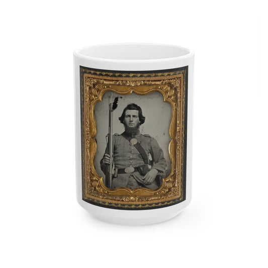 Unidentified Soldier In Confederate Uniform And Georgia State Seal Belt Buckle With Musket (U.S. Civil War) White Coffee Mug-15oz-The Sticker Space