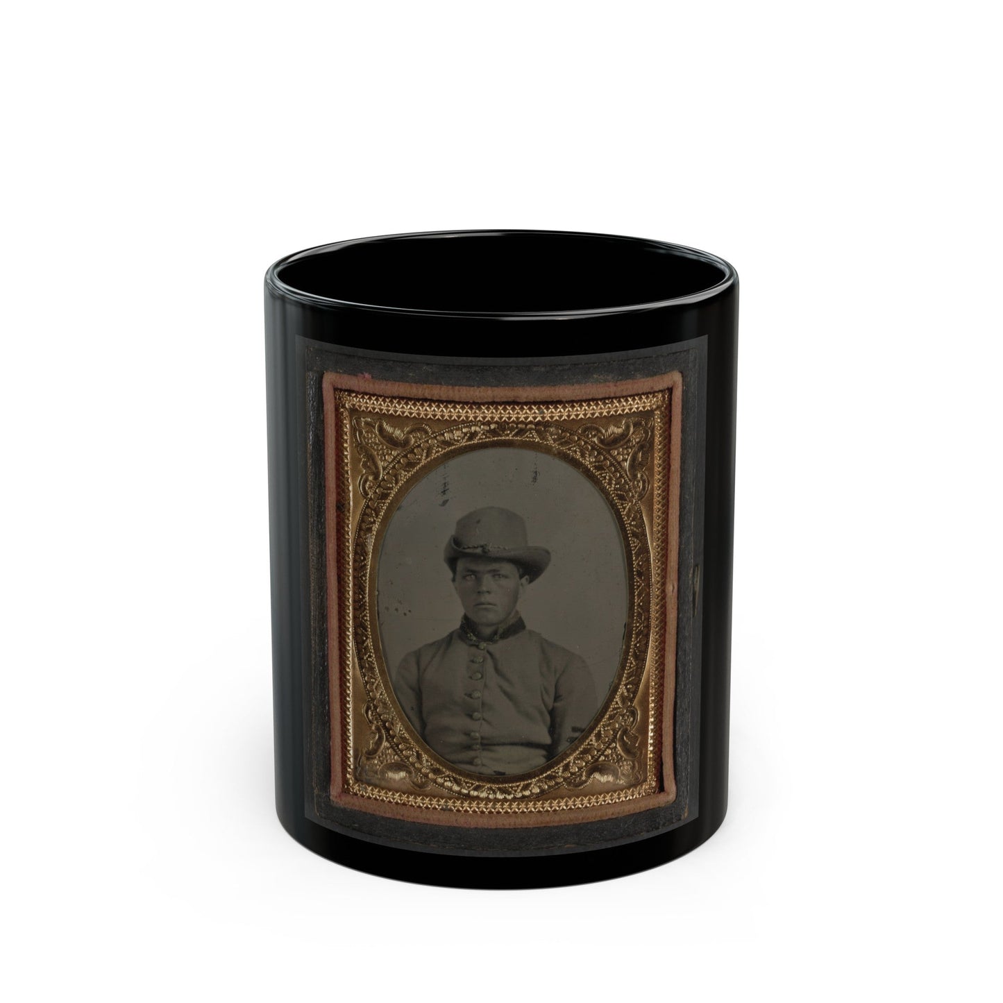 Unidentified Soldier In Confederate Uniform And Hardee Hat (U.S. Civil War) Black Coffee Mug-11oz-The Sticker Space