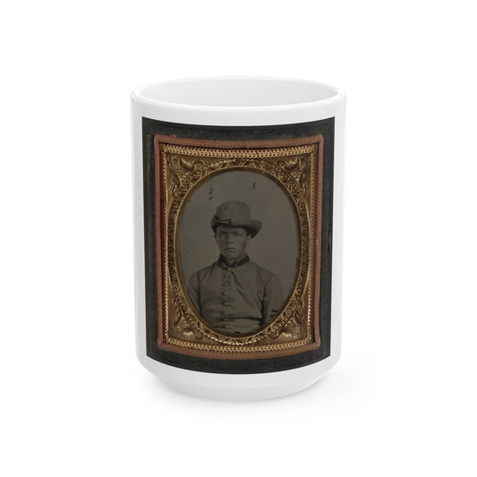 Unidentified Soldier In Confederate Uniform And Hardee Hat (U.S. Civil War) White Coffee Mug-15oz-The Sticker Space