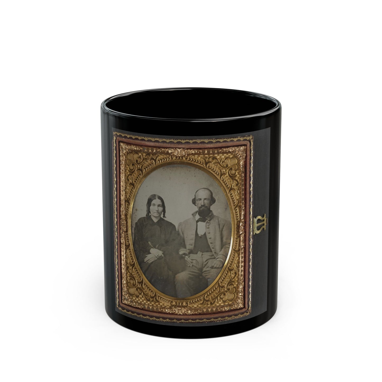 Unidentified Soldier In Confederate Uniform And His Wife, Sarah A. Dasher (U.S. Civil War) Black Coffee Mug-11oz-The Sticker Space