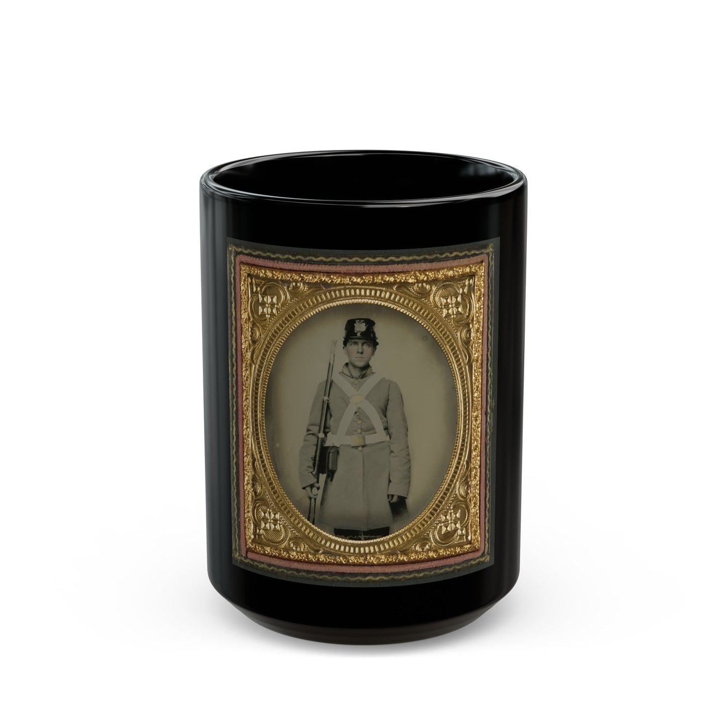 Unidentified Soldier In Confederate Uniform And Kepi With Musket (U.S. Civil War) Black Coffee Mug-15oz-The Sticker Space