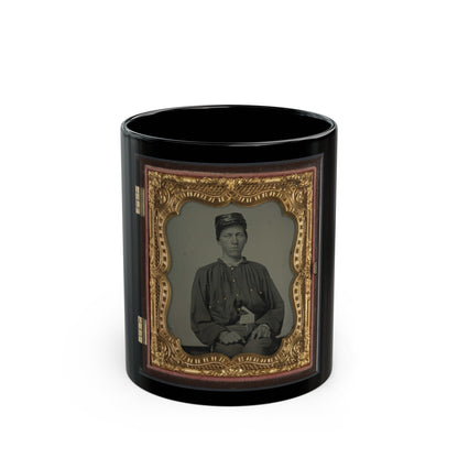 Unidentified Soldier In Confederate Uniform And Louisiana State Seal Belt Buckle And Oilcloth Cover On Kepi (U.S. Civil War) Black Coffee Mug-11oz-The Sticker Space