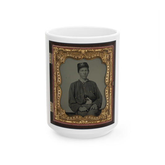 Unidentified Soldier In Confederate Uniform And Louisiana State Seal Belt Buckle And Oilcloth Cover On Kepi (U.S. Civil War) White Coffee Mug-15oz-The Sticker Space