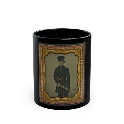 Unidentified Soldier In Confederate Uniform And Red Sash With Sword (U.S. Civil War) Black Coffee Mug-11oz-The Sticker Space