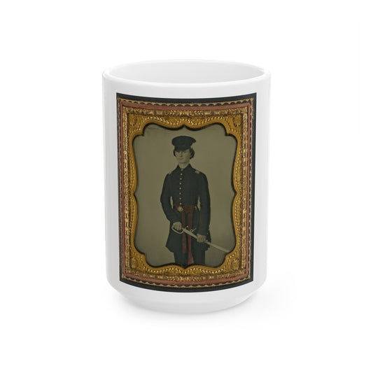 Unidentified Soldier In Confederate Uniform And Red Sash With Sword (U.S. Civil War) White Coffee Mug-15oz-The Sticker Space