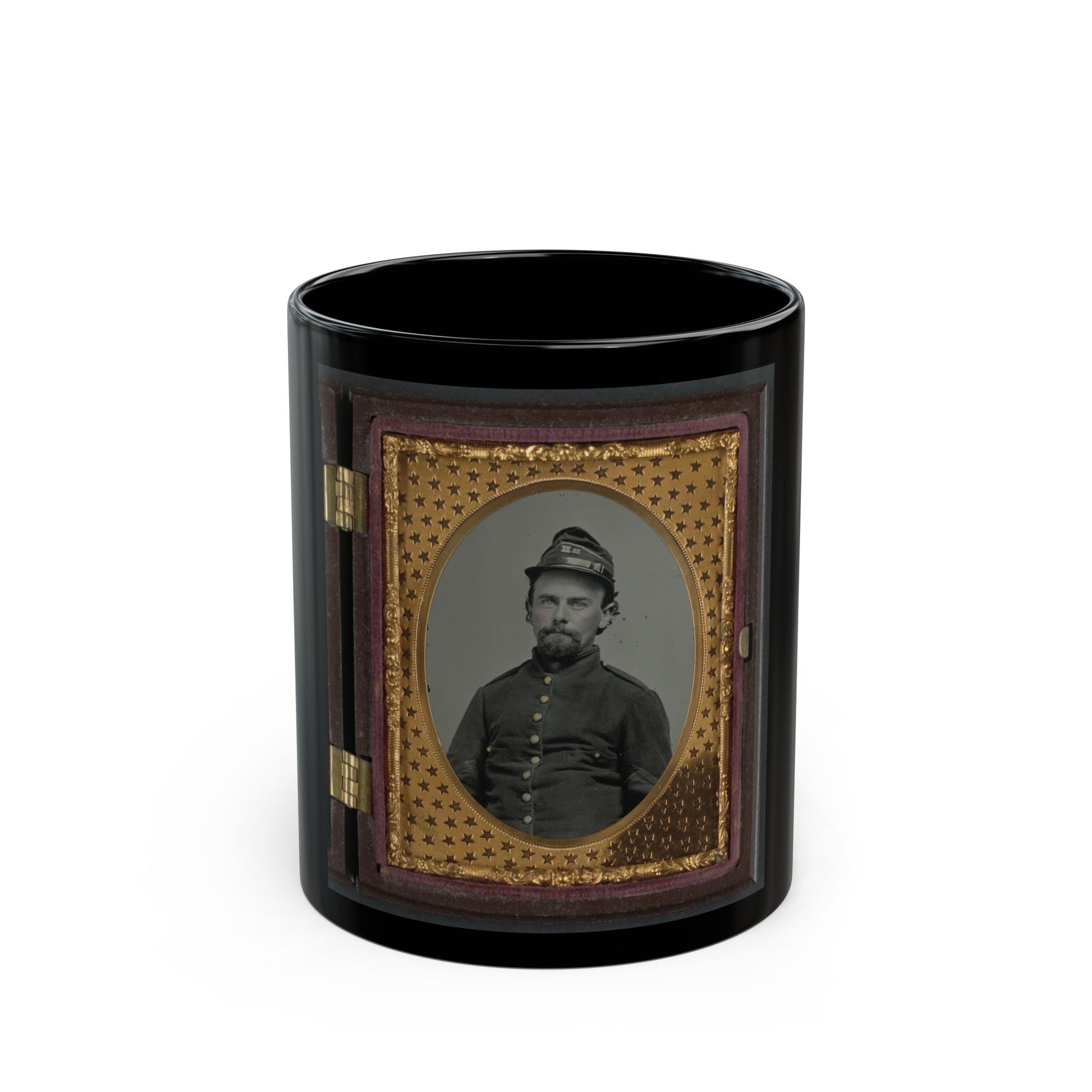 Unidentified Soldier In Confederate Uniform And Richmond Howitzers Artillery Unit Hat (U.S. Civil War) Black Coffee Mug-11oz-The Sticker Space