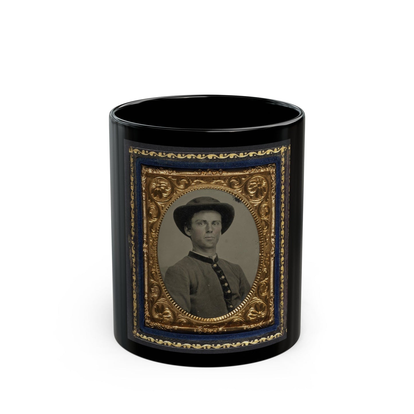 Unidentified Soldier In Confederate Uniform And Slouch Hat (U.S. Civil War) Black Coffee Mug-11oz-The Sticker Space