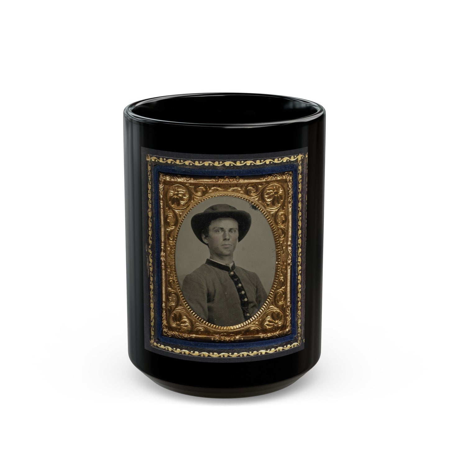 Unidentified Soldier In Confederate Uniform And Slouch Hat (U.S. Civil War) Black Coffee Mug-15oz-The Sticker Space