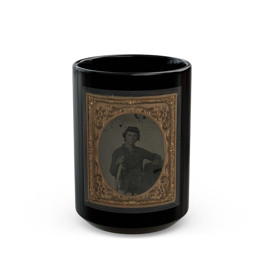 Unidentified Soldier In Confederate Uniform And Snake Belt Buckle With Sword (U.S. Civil War) Black Coffee Mug-15oz-The Sticker Space