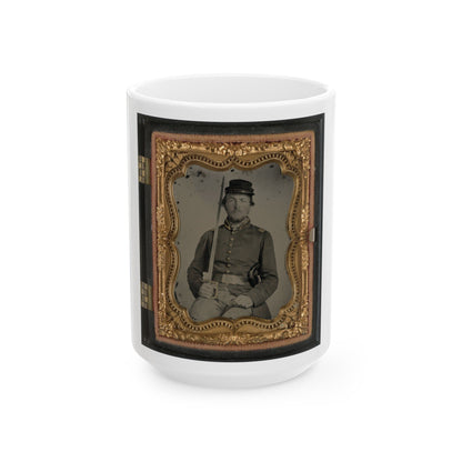 Unidentified Soldier In Confederate Uniform And Star Design Belt Buckle With Sword (U.S. Civil War) White Coffee Mug-15oz-The Sticker Space