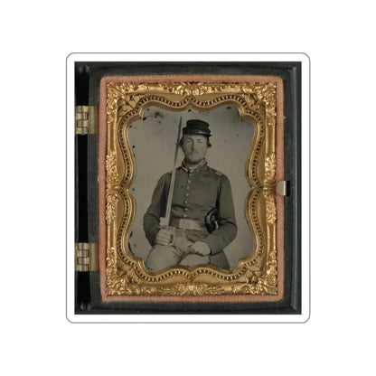 Unidentified Soldier In Confederate Uniform And Star Design Belt Buckle With Sword (U.S. Civil War) STICKER Vinyl Die-Cut Decal White Die-Cut 4 Inch - The Sticker Space