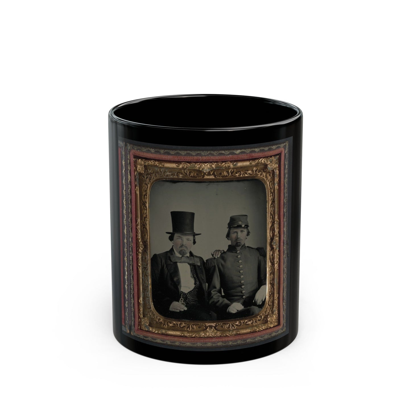 Unidentified Soldier In Confederate Uniform And Unidentified Man, Possibly The Soldier's Father (U.S. Civil War) Black Coffee Mug-11oz-The Sticker Space