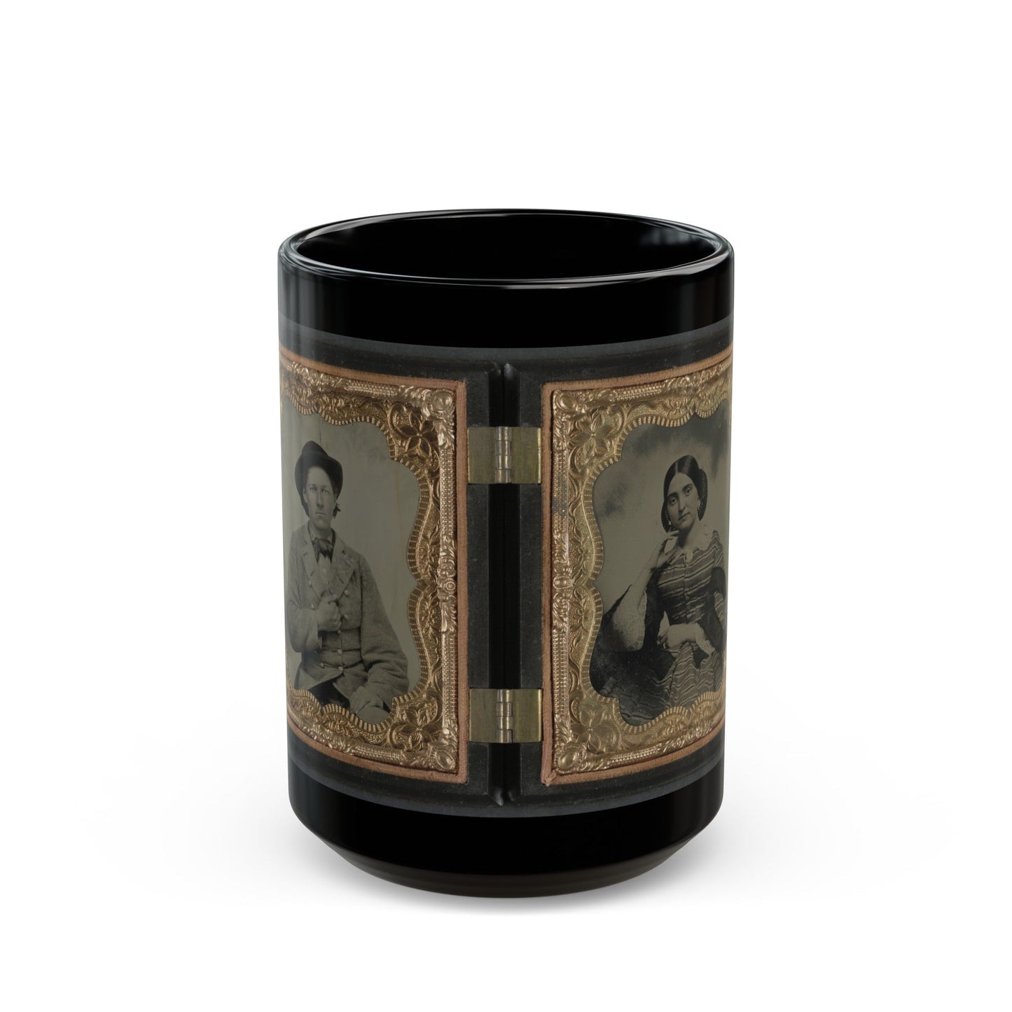 Unidentified Soldier In Confederate Uniform And Unidentified Woman (U.S. Civil War) Black Coffee Mug-15oz-The Sticker Space