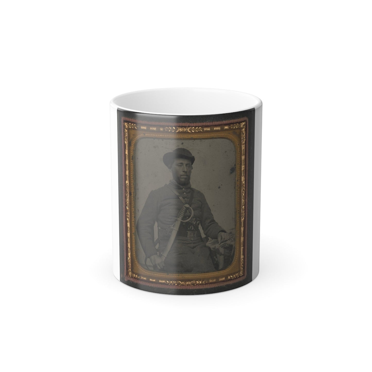 Unidentified Soldier in Confederate Uniform and Virginia Sword Belt Plate With Revolver and Cavalry Sword (U.S. Civil War) Color Morphing Mug 11oz-11oz-The Sticker Space