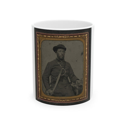 Unidentified Soldier In Confederate Uniform And Virginia Sword Belt Plate With Revolver And Cavalry Sword (U.S. Civil War) White Coffee Mug-11oz-The Sticker Space