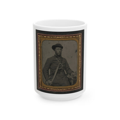 Unidentified Soldier In Confederate Uniform And Virginia Sword Belt Plate With Revolver And Cavalry Sword (U.S. Civil War) White Coffee Mug-15oz-The Sticker Space