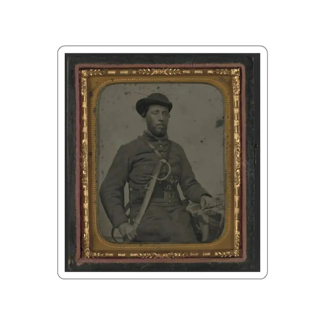 Unidentified Soldier In Confederate Uniform And Virginia Sword Belt Plate With Revolver And Cavalry Sword (U.S. Civil War) STICKER Vinyl Die-Cut Decal - The Sticker Space