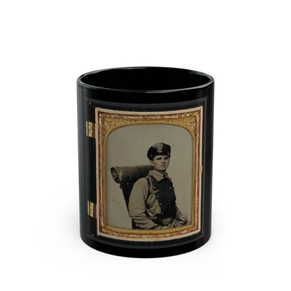 Unidentified Soldier In Confederate Uniform Of The 11th Virginia Regiment With Knapsack And Bedroll (U.S. Civil War) Black Coffee Mug-11oz-The Sticker Space