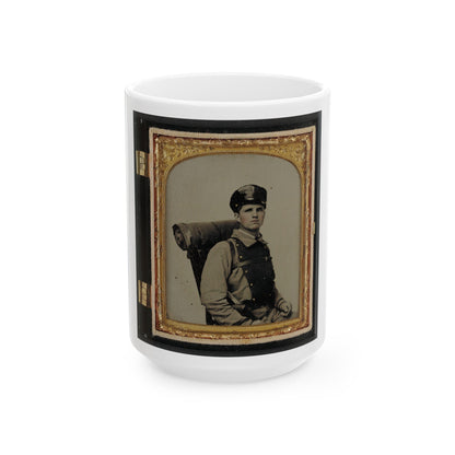 Unidentified Soldier In Confederate Uniform Of The 11th Virginia Regiment With Knapsack And Bedroll (U.S. Civil War) White Coffee Mug-15oz-The Sticker Space