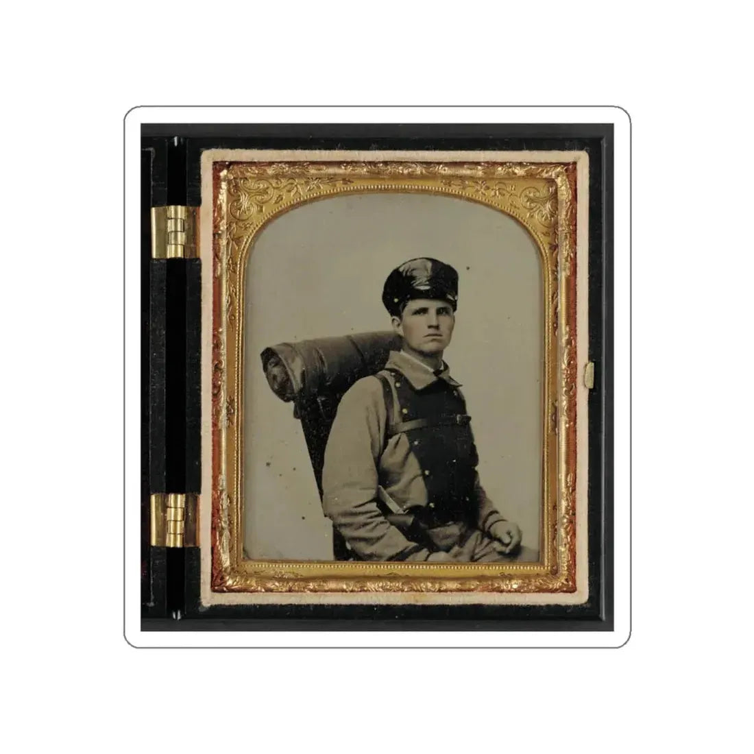 Unidentified Soldier In Confederate Uniform Of The 11th Virginia Regiment With Knapsack And Bedroll (U.S. Civil War) STICKER Vinyl Die-Cut Decal White Die-Cut 3 Inch - The Sticker Space
