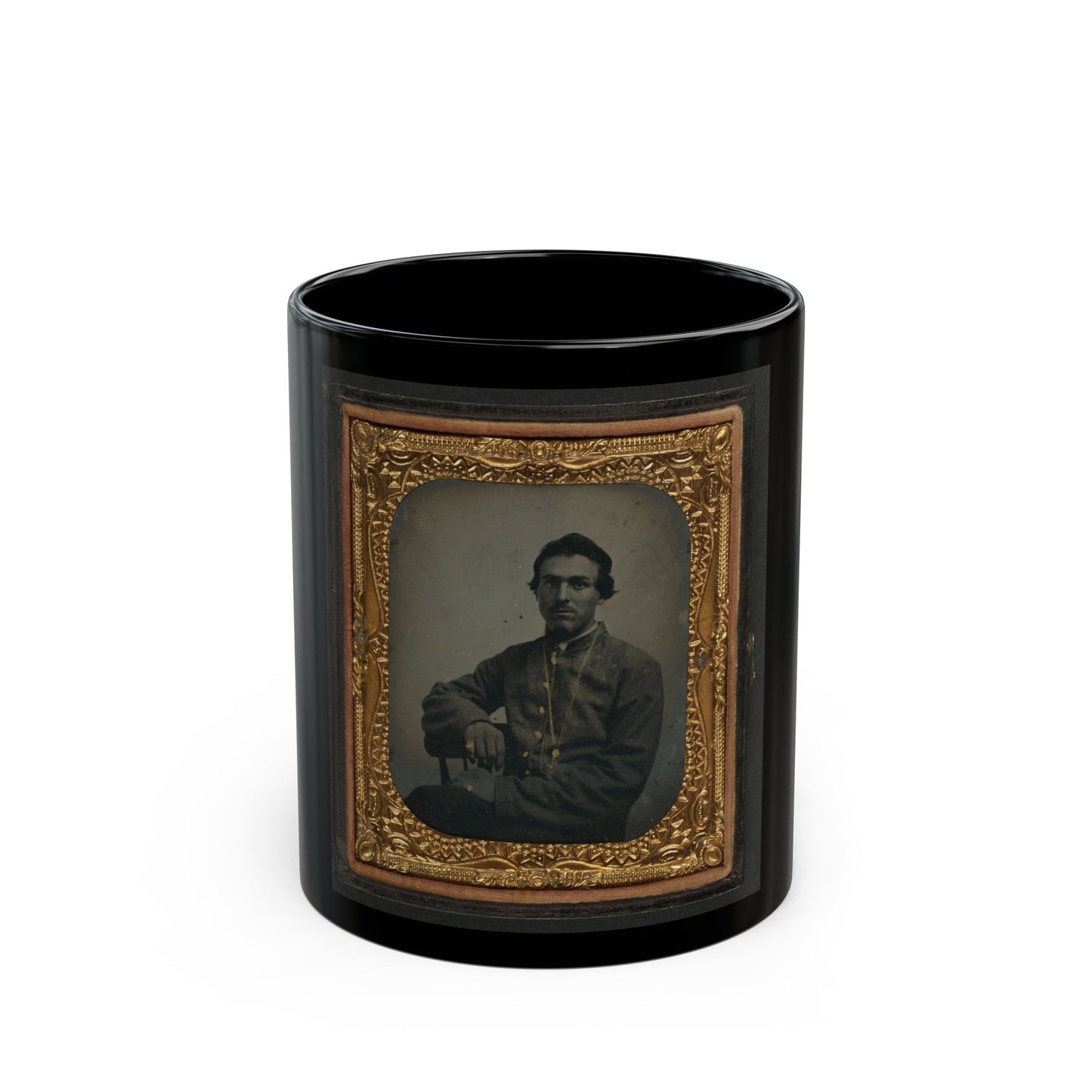 Unidentified Soldier In Confederate Uniform Wearing Chain (U.S. Civil War) Black Coffee Mug-11oz-The Sticker Space