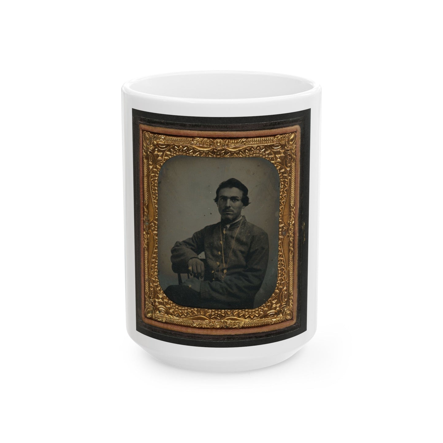 Unidentified Soldier In Confederate Uniform Wearing Chain (U.S. Civil War) White Coffee Mug-15oz-The Sticker Space