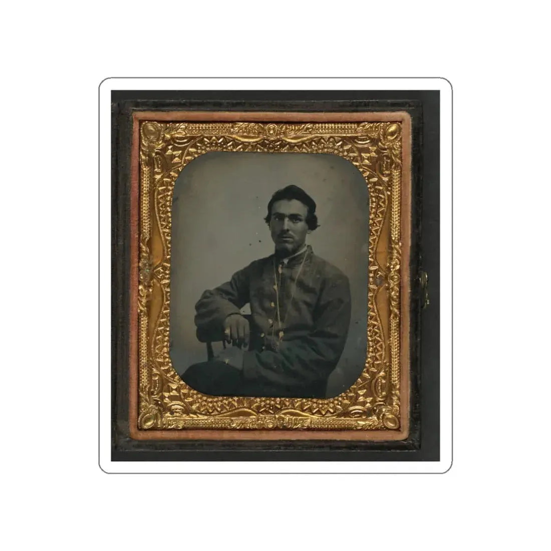 Unidentified Soldier In Confederate Uniform Wearing Chain (U.S. Civil War) STICKER Vinyl Die-Cut Decal White Die-Cut 3 Inch - The Sticker Space