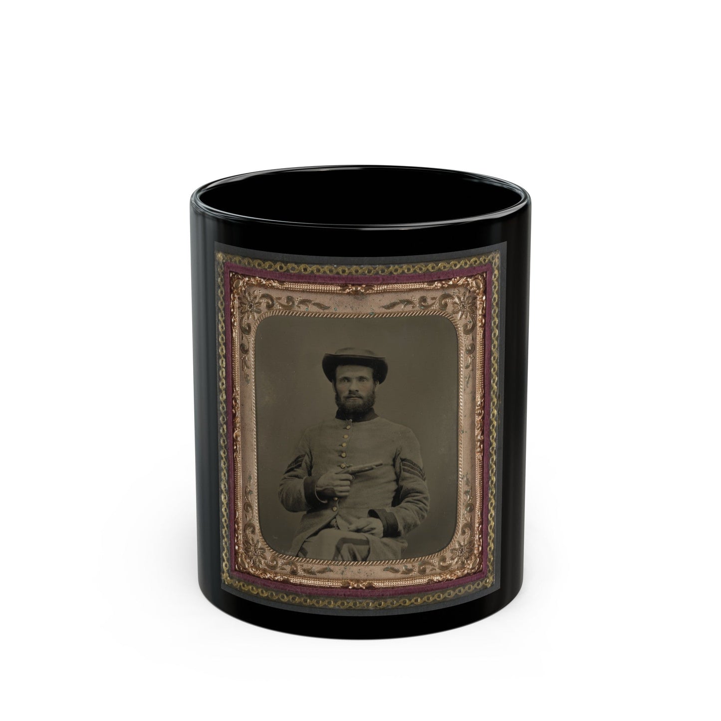 Unidentified Soldier In Confederate Uniform With 11 Derringer Single Shot Pistol (U.S. Civil War) Black Coffee Mug-11oz-The Sticker Space