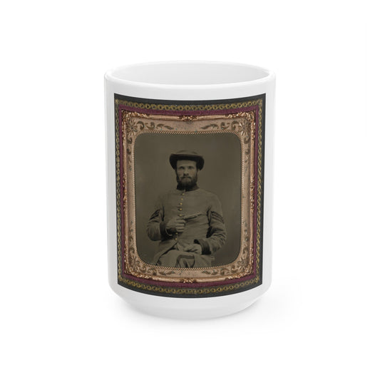 Unidentified Soldier In Confederate Uniform With 11 Derringer Single Shot Pistol (U.S. Civil War) White Coffee Mug-15oz-The Sticker Space