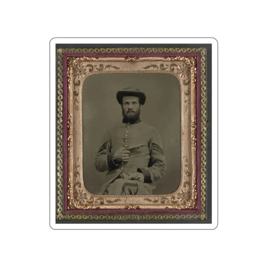 Unidentified Soldier In Confederate Uniform With 11  Derringer Single Shot Pistol (U.S. Civil War) STICKER Vinyl Die-Cut Decal White Die-Cut 2 Inch - The Sticker Space