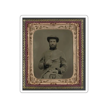 Unidentified Soldier In Confederate Uniform With 11  Derringer Single Shot Pistol (U.S. Civil War) STICKER Vinyl Die-Cut Decal White Die-Cut 5 Inch - The Sticker Space