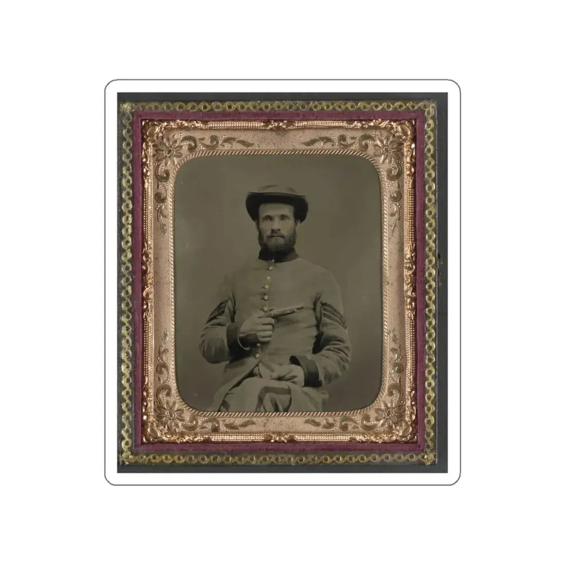Unidentified Soldier In Confederate Uniform With 11  Derringer Single Shot Pistol (U.S. Civil War) STICKER Vinyl Die-Cut Decal White Die-Cut 6 Inch - The Sticker Space
