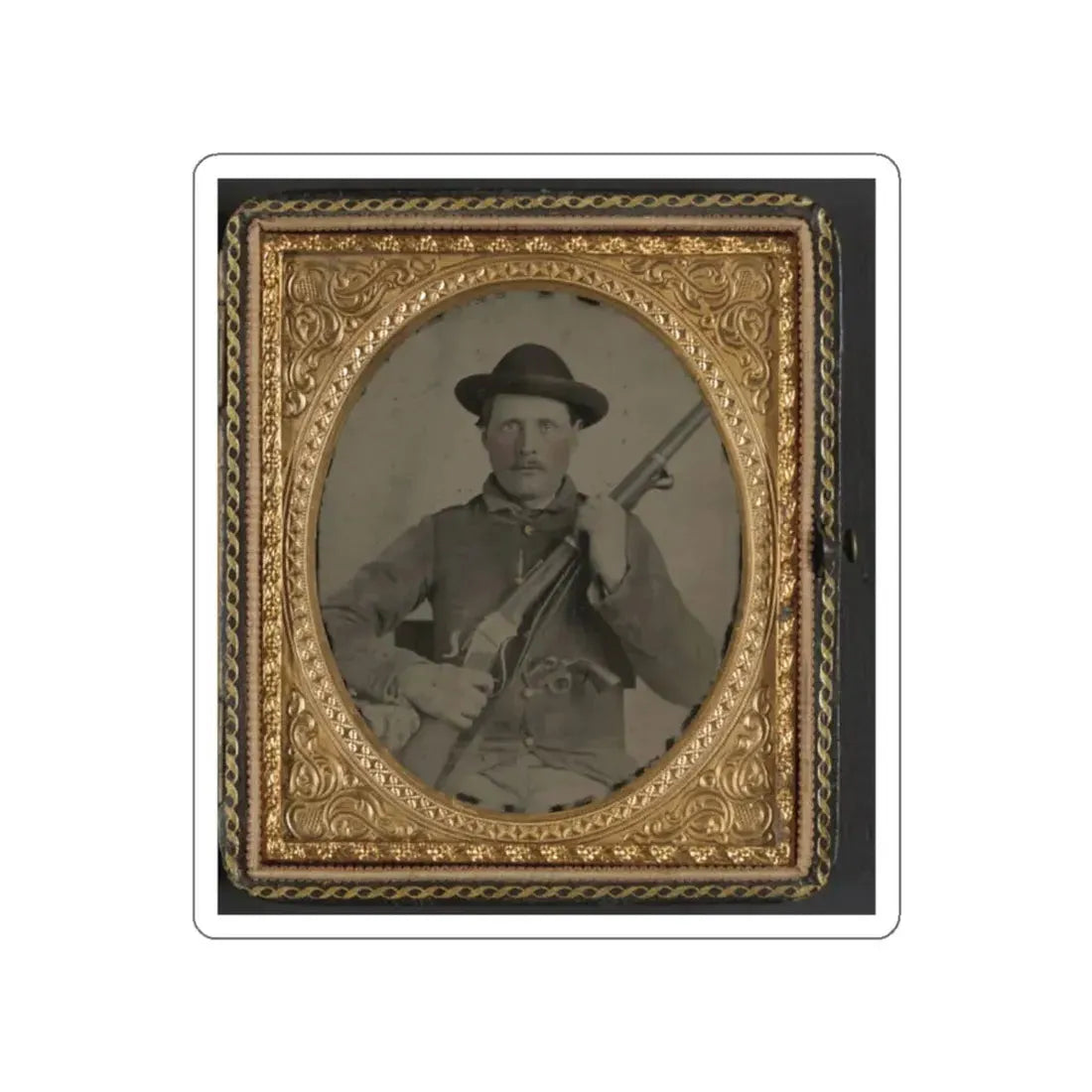 Unidentified Soldier In Confederate Uniform With Berdan's Sharps Rifle And Colt 1862 Police Model Pistol (U.S. Civil War) STICKER Vinyl Die-Cut Decal - The Sticker Space
