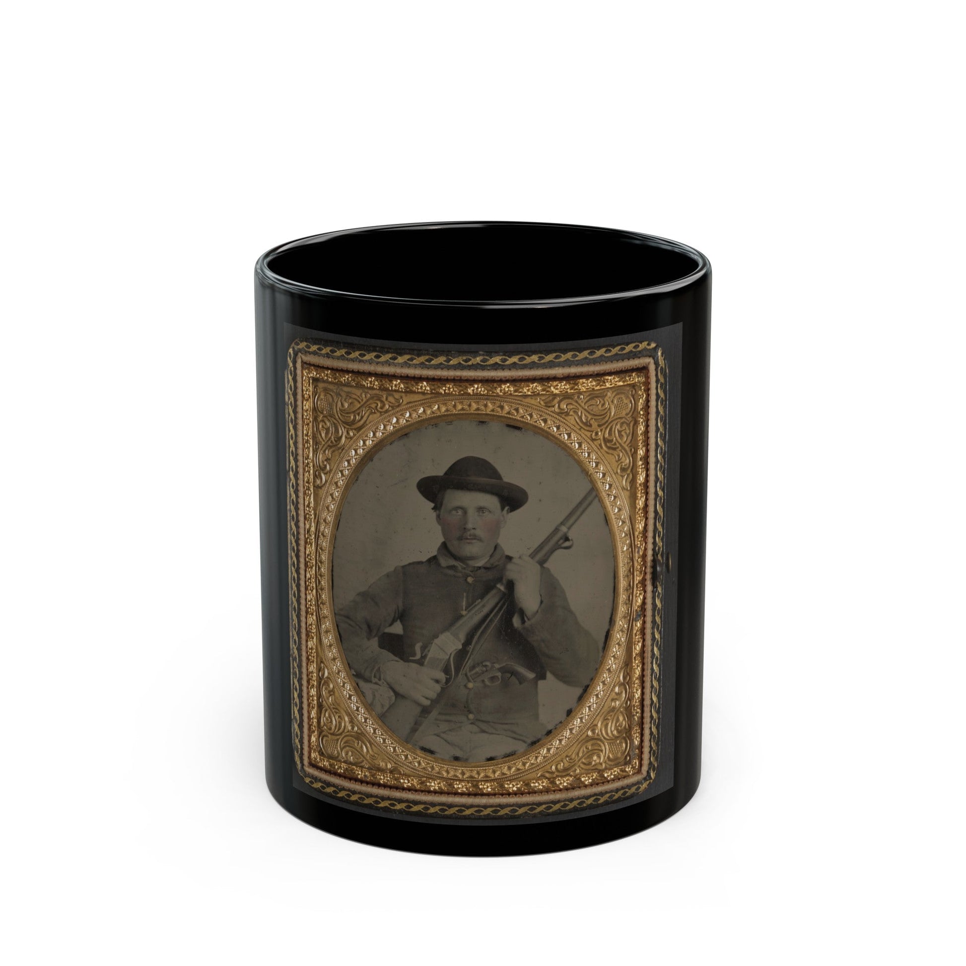 Unidentified Soldier In Confederate Uniform With Berdan's Sharps Rifle And Colt 1862 Police Model Pistol (U.S. Civil War) Black Coffee Mug-11oz-The Sticker Space