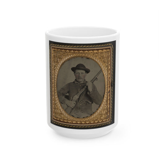 Unidentified Soldier In Confederate Uniform With Berdan's Sharps Rifle And Colt 1862 Police Model Pistol (U.S. Civil War) White Coffee Mug-15oz-The Sticker Space