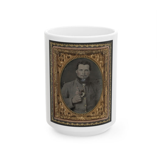 Unidentified Soldier In Confederate Uniform With Bouquet Of Flowers (U.S. Civil War) White Coffee Mug-15oz-The Sticker Space