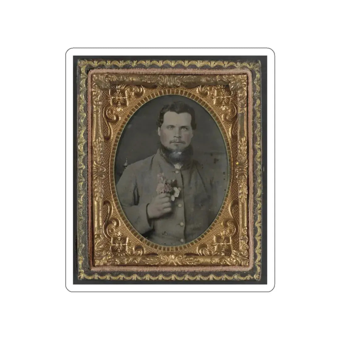Unidentified Soldier In Confederate Uniform With Bouquet Of Flowers (U.S. Civil War) STICKER Vinyl Die-Cut Decal White Die-Cut 4 Inch - The Sticker Space