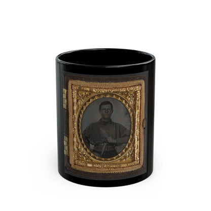 Unidentified Soldier In Confederate Uniform With Bowie Knife (2) (U.S. Civil War) Black Coffee Mug-11oz-The Sticker Space