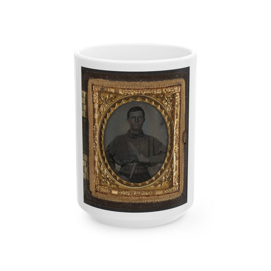 Unidentified Soldier In Confederate Uniform With Bowie Knife (2) (U.S. Civil War) White Coffee Mug-15oz-The Sticker Space